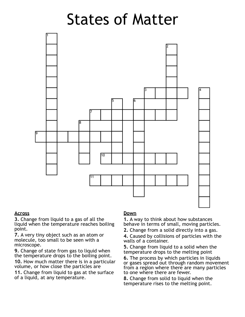 States of Matter  Crossword