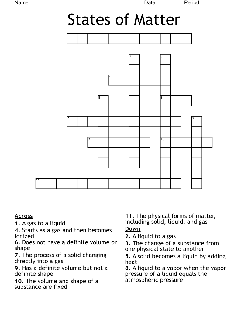 States of Matter  Crossword