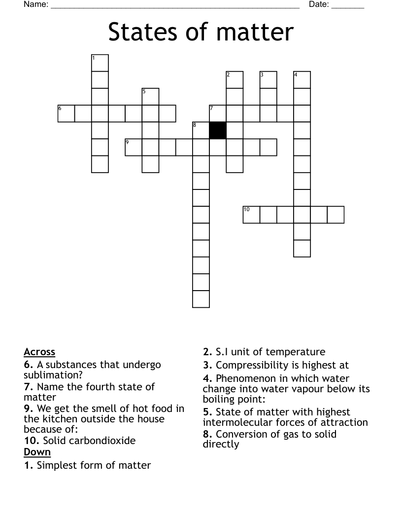 States of matter Crossword