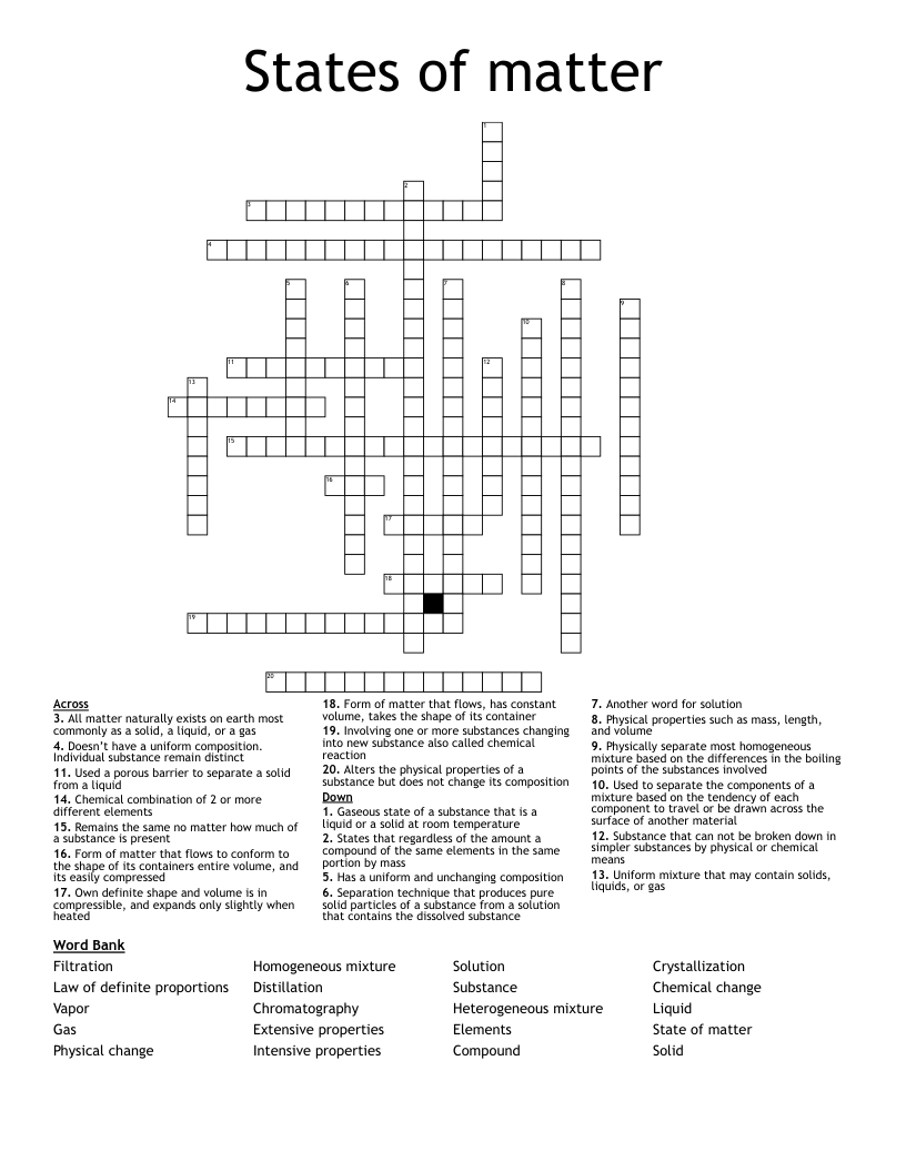 States of matter Crossword