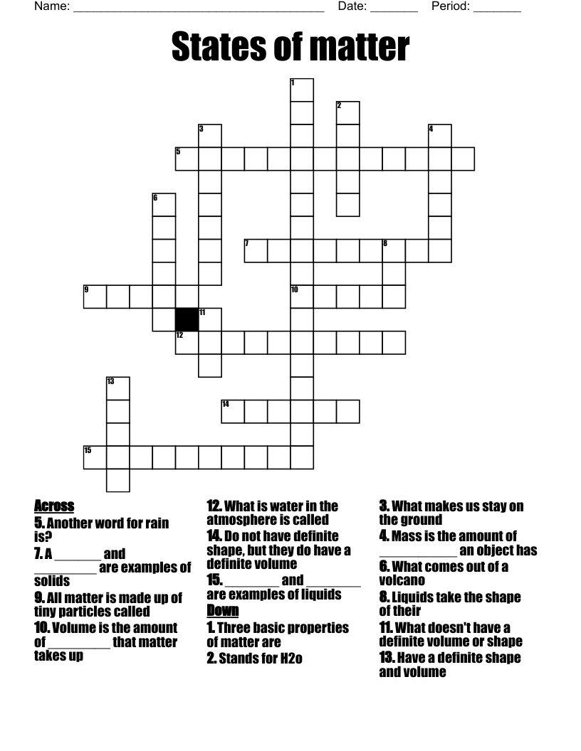 States of matter Crossword