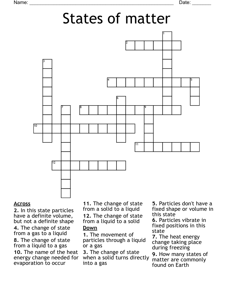 States of matter Crossword