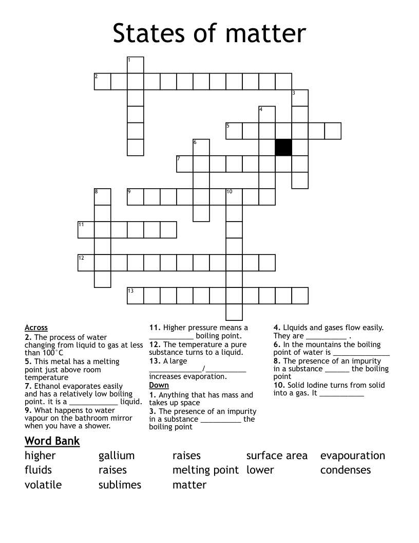 States of matter Crossword
