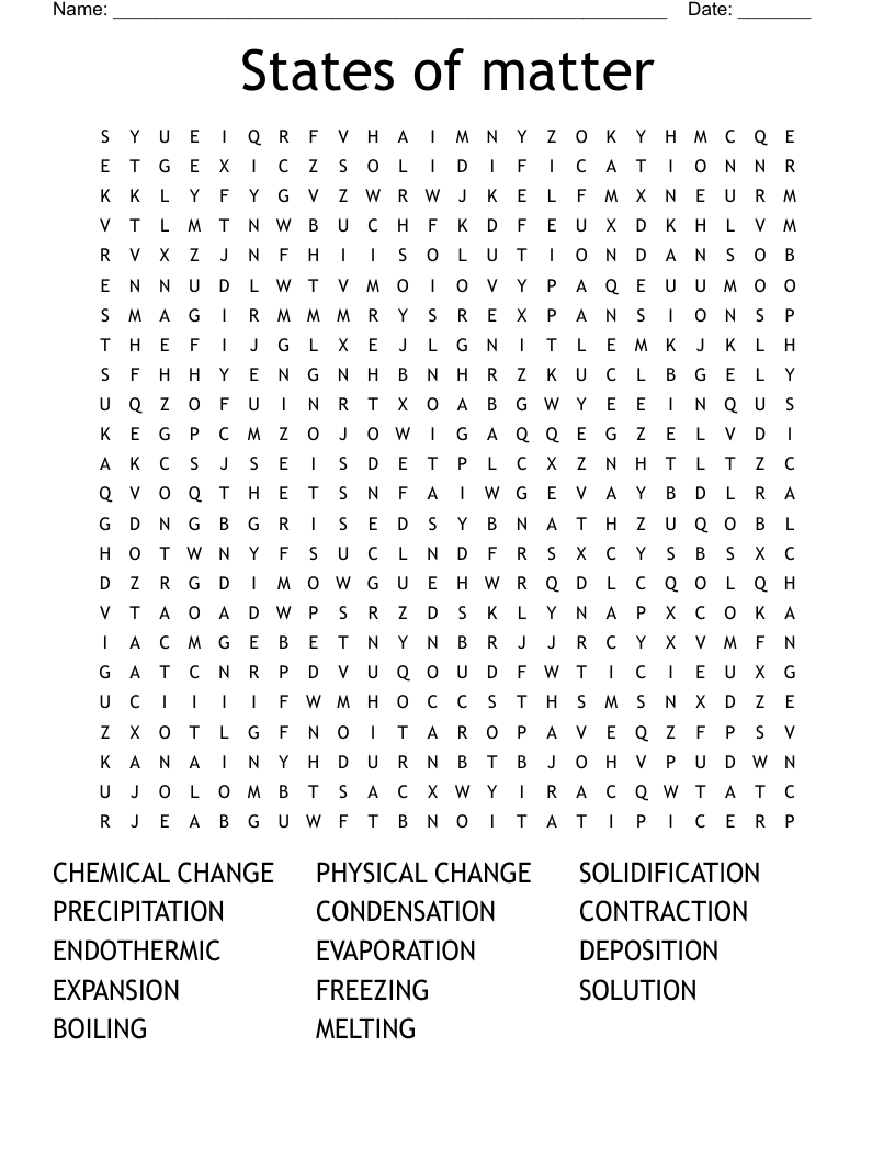 States of matter Word Search