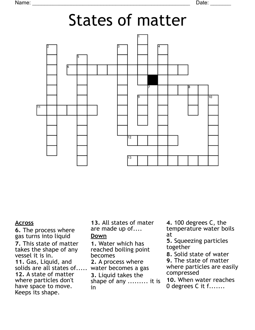 States of matter Crossword