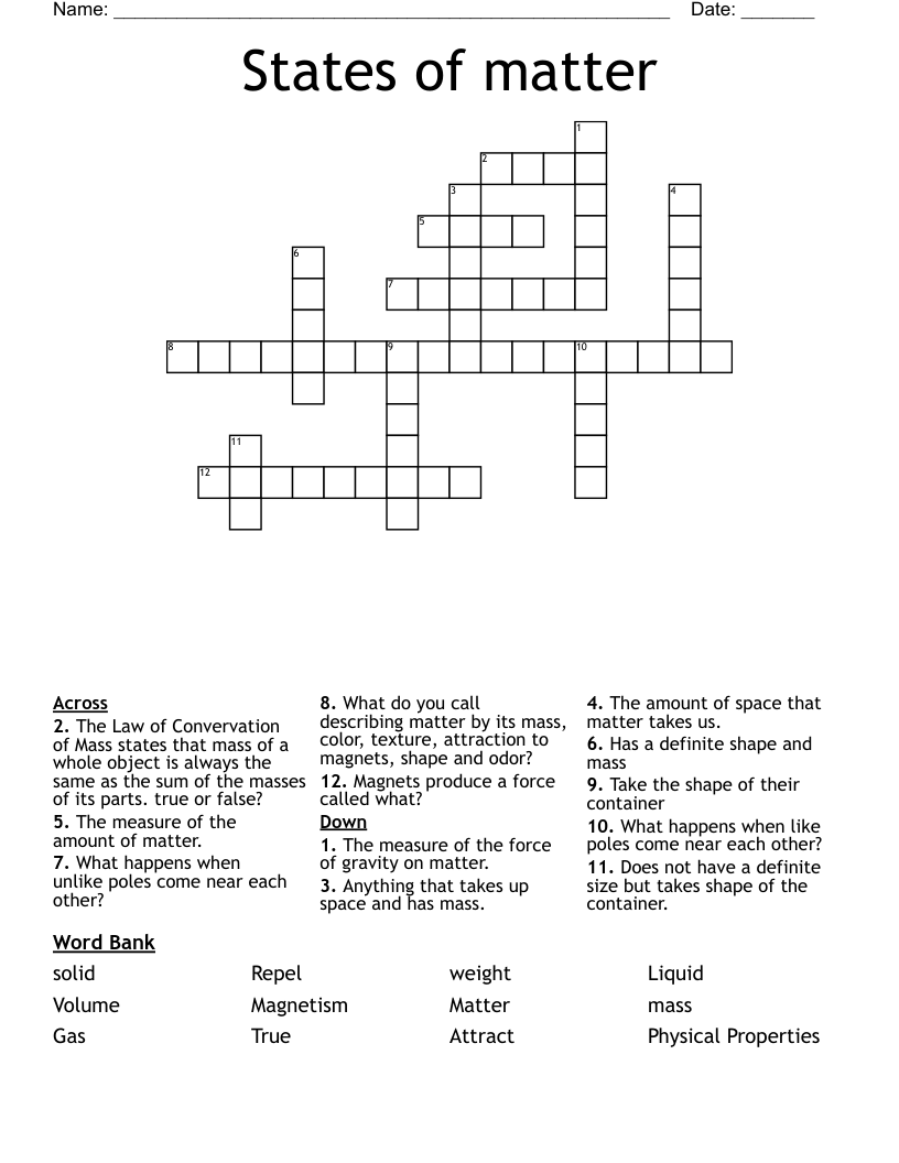 States of matter Crossword