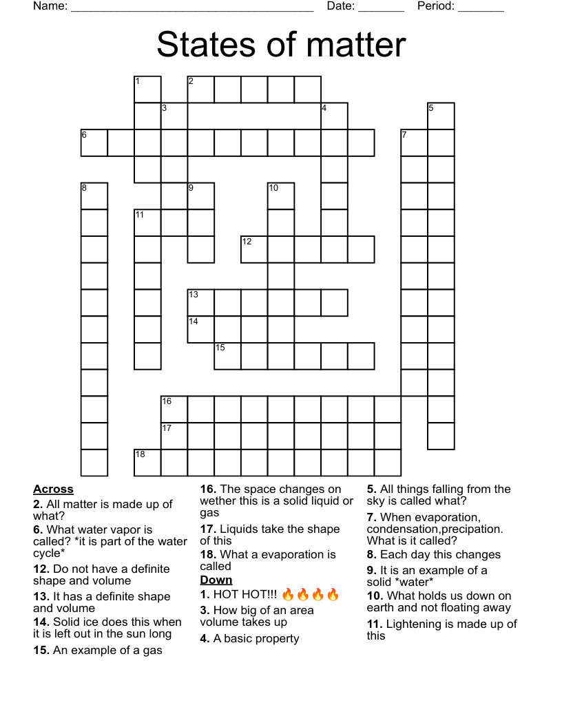 States of matter  Crossword