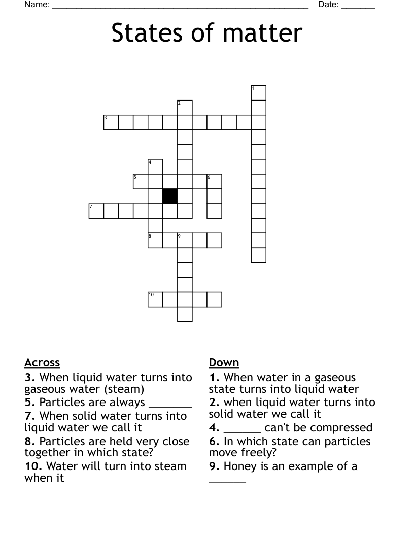States of matter  Crossword