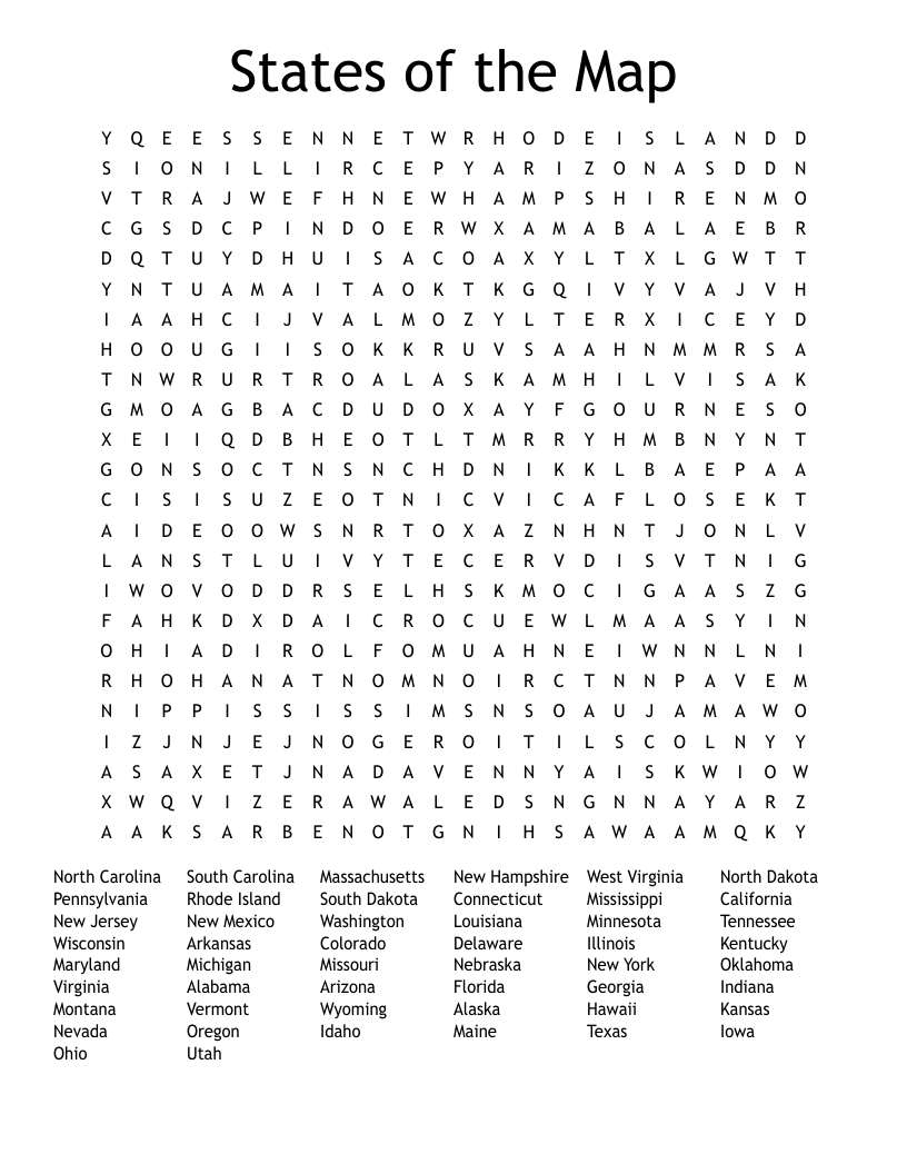 States of the Map Word Search