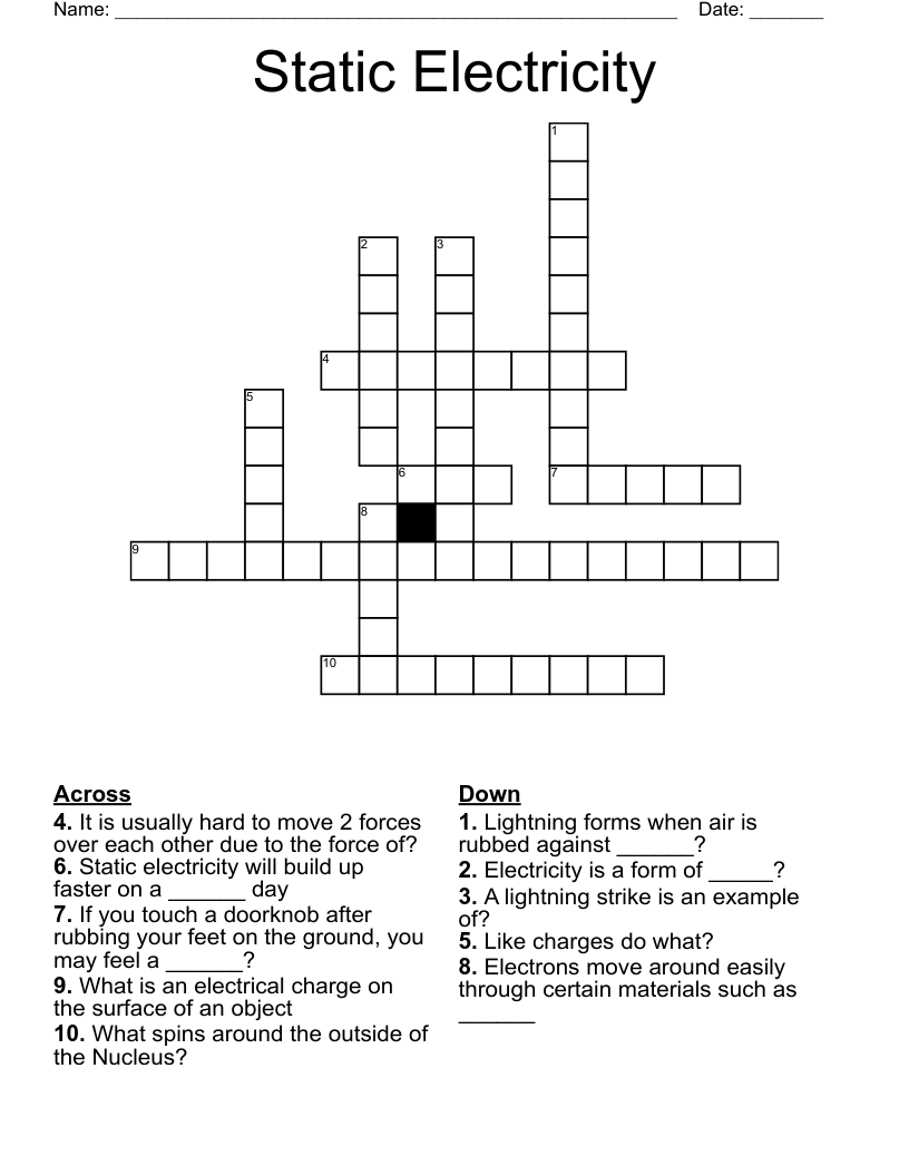 Static Electricity Crossword
