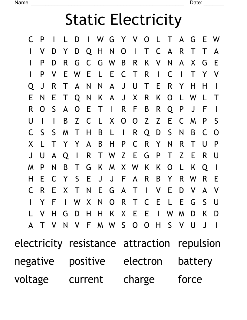 Static Electricity Word Search