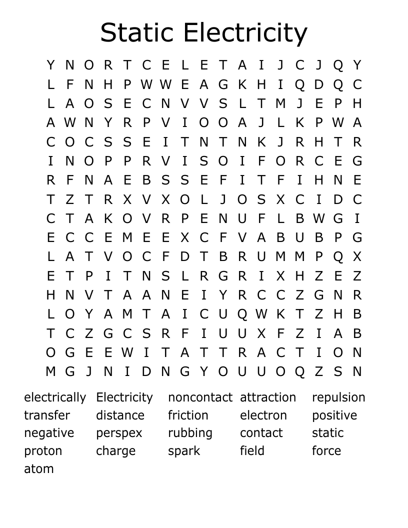 Static Electricity Word Search