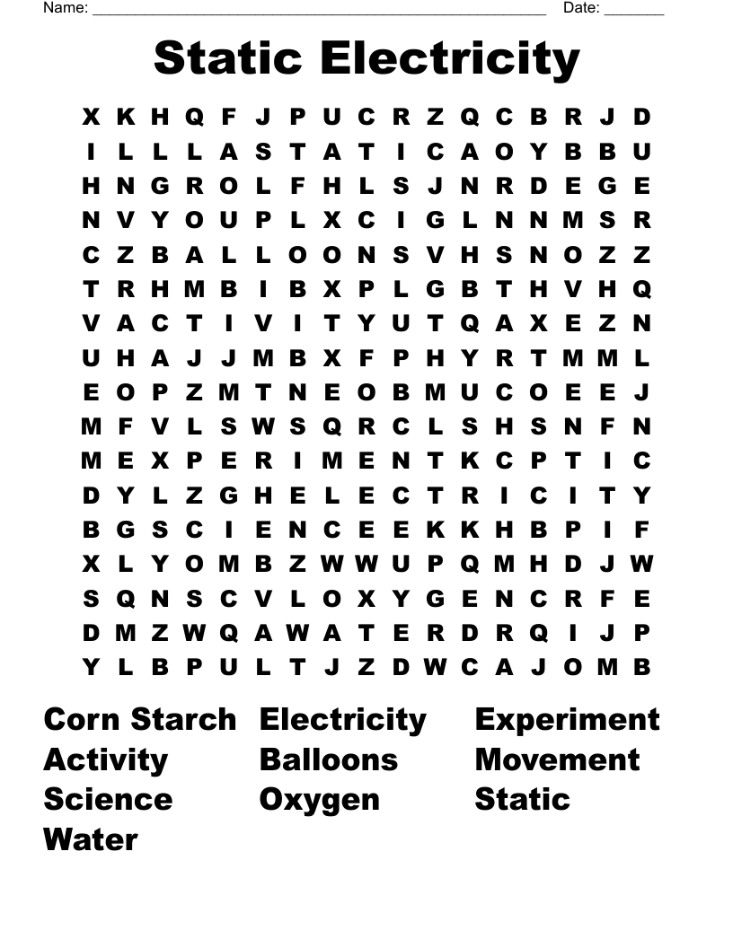 Static Electricity Word Search