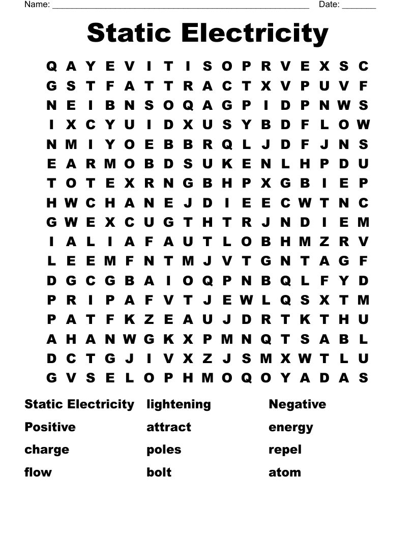 Static Electricity Word Search