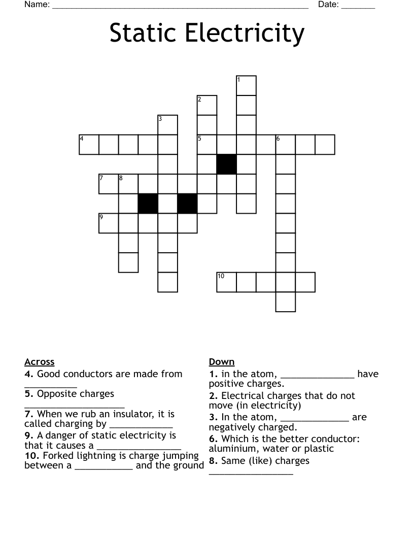 Static Electricity Crossword