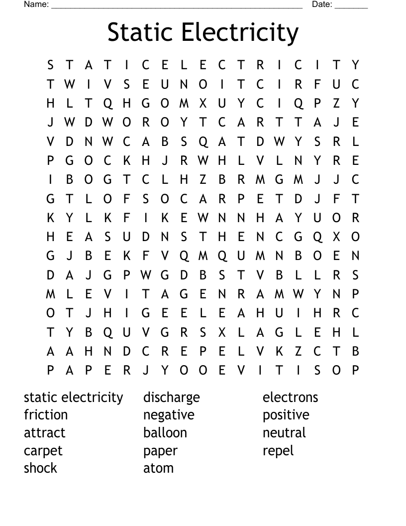 Static Electricity Word Search