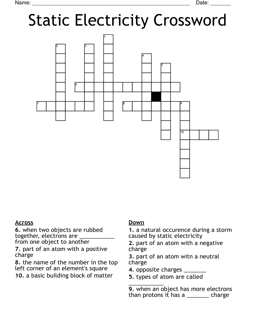 Static Electricity Crossword