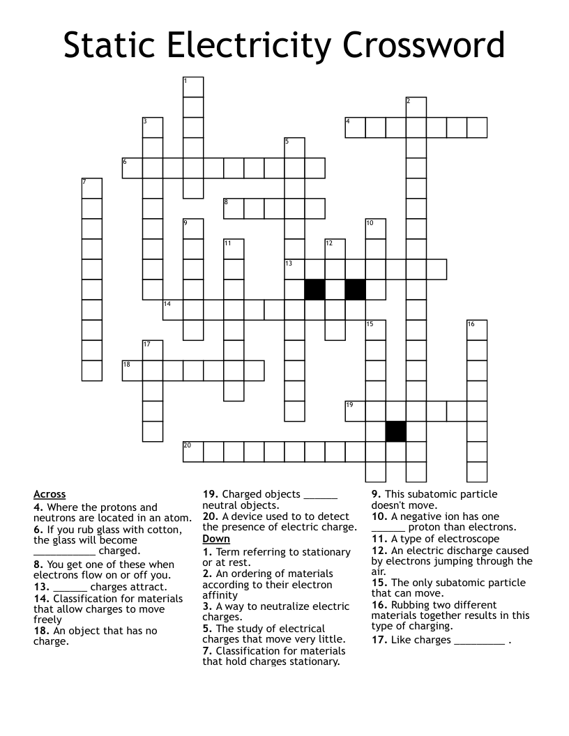 Static Electricity Crossword