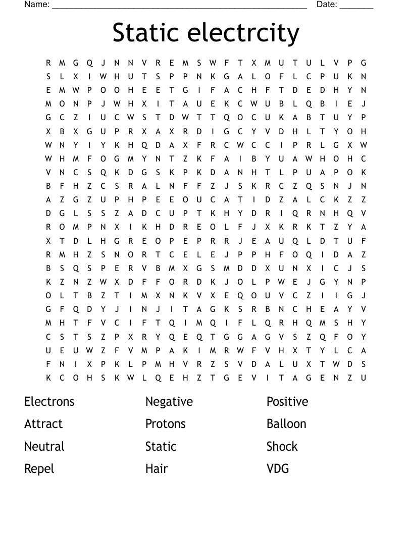 Static electrcity Word Search