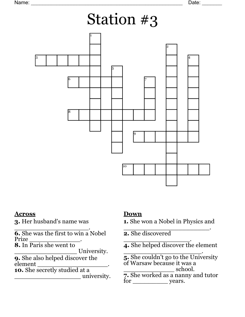 Station #3 Crossword