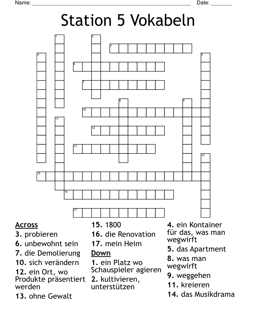 Station 5 Vokabeln Crossword