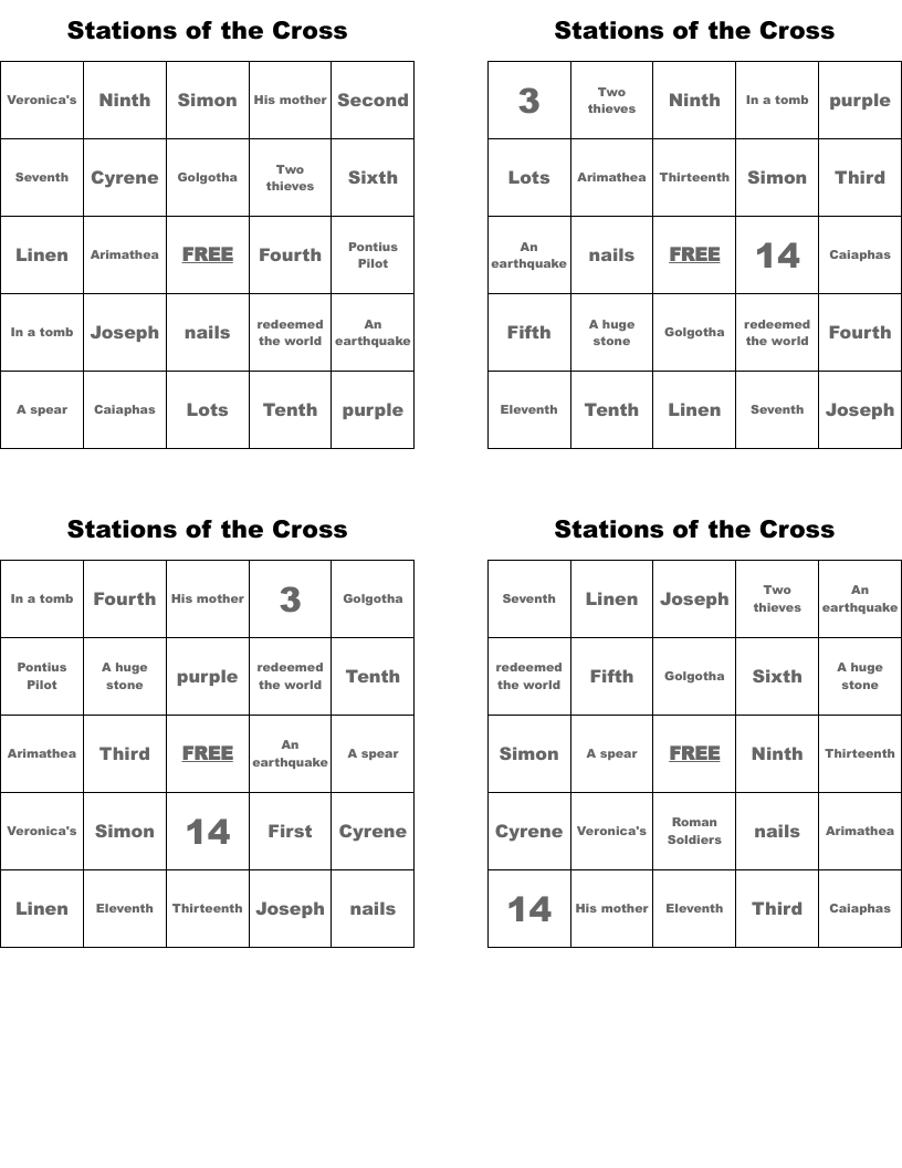 Stations of the Cross Bingo Cards