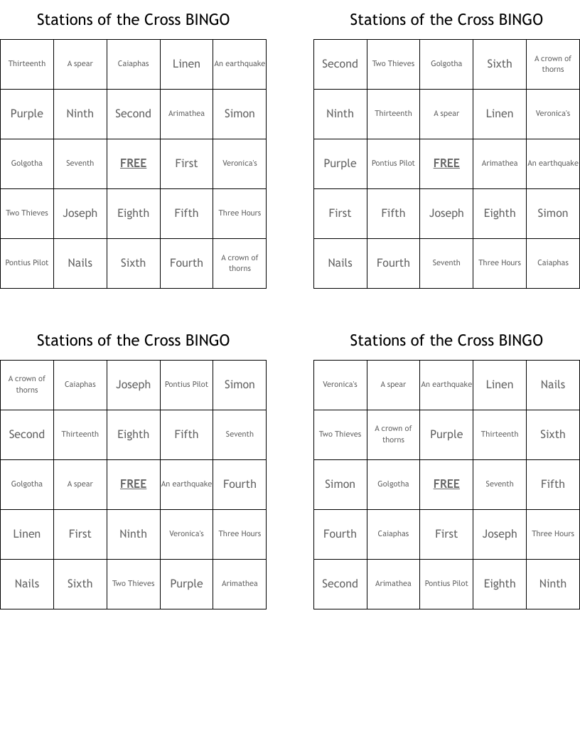 Stations of the Cross BINGO