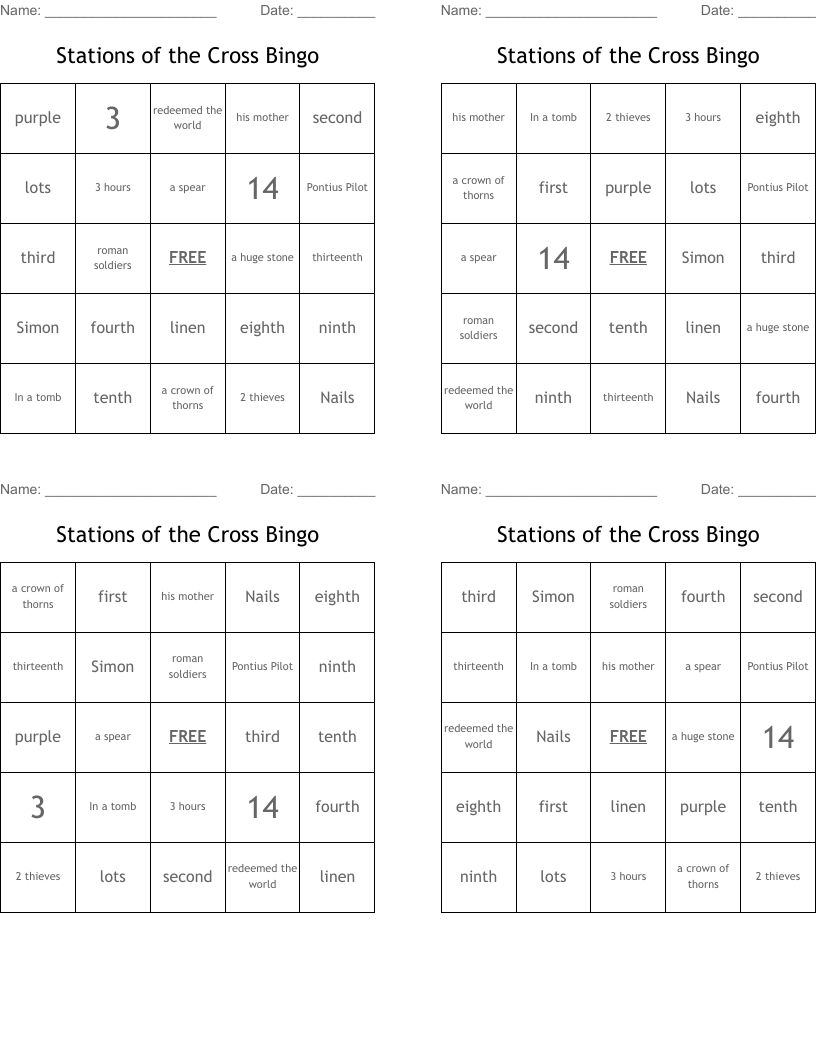 Stations of the Cross Bingo