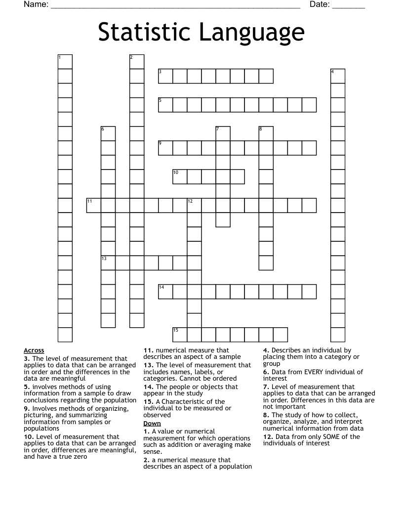 Statistic Language Crossword