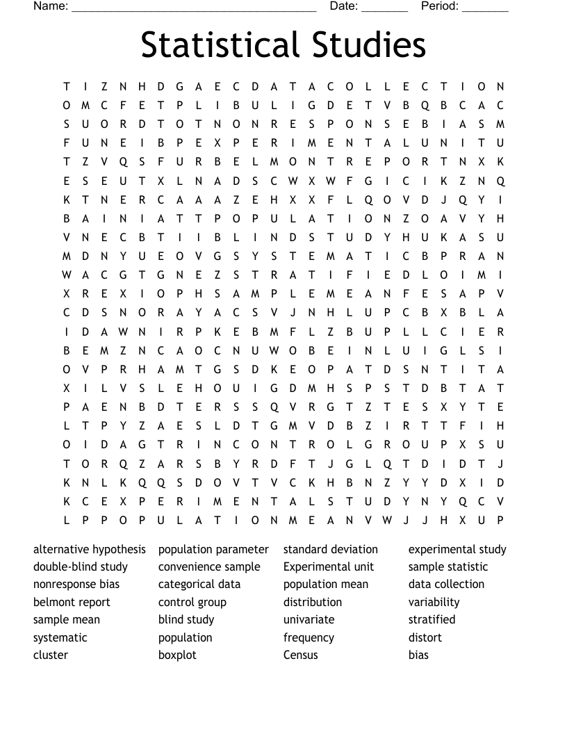 Statistical Studies Word Search