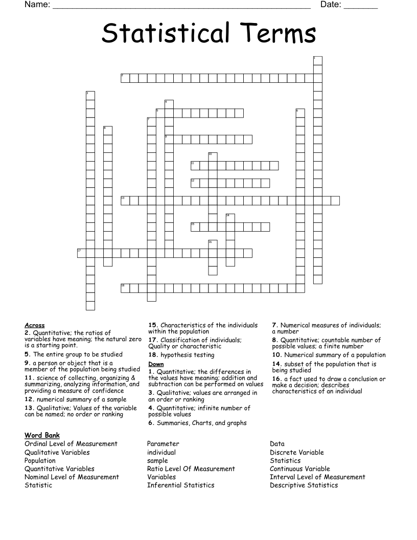 Statistical Terms Crossword