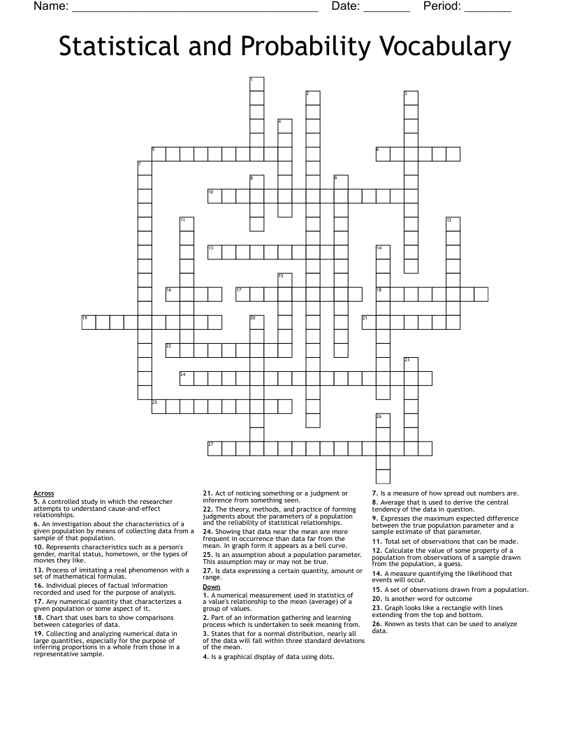 Statistical and Probability Vocabulary Crossword