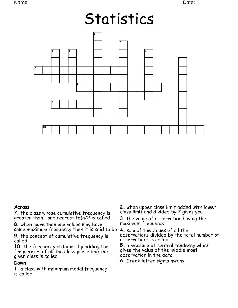 Statistics Crossword