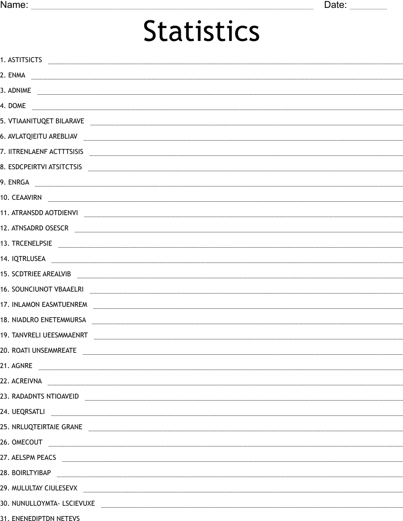Statistics Word Scramble