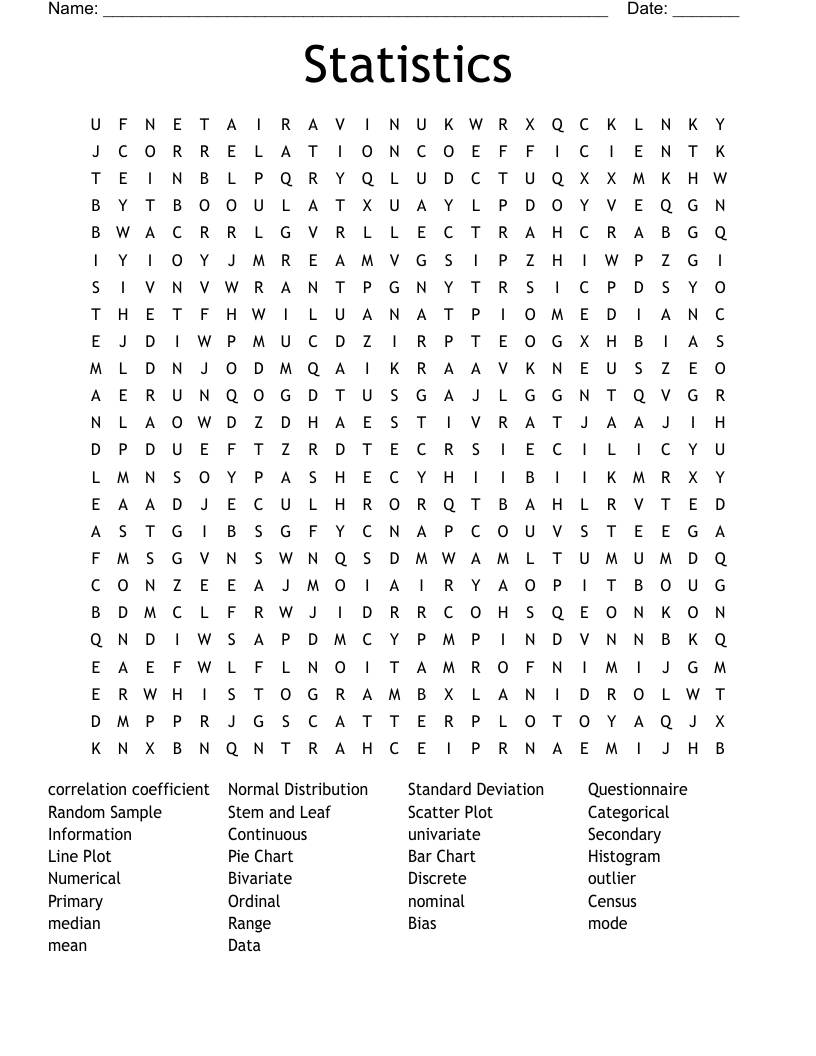 Statistics Word Search