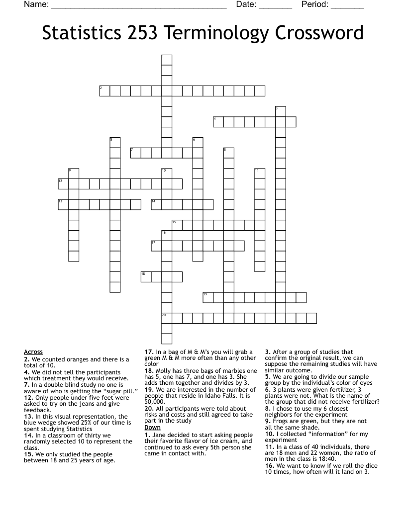 Statistics 253 Terminology Crossword
