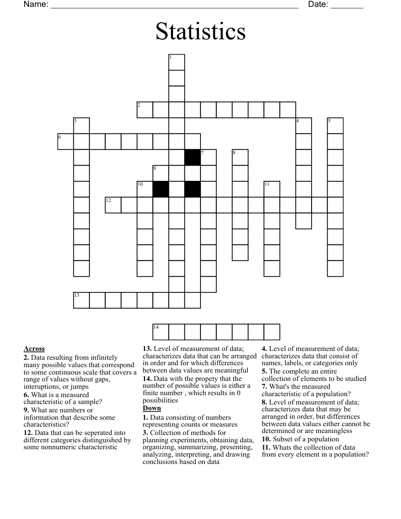 Statistics Crossword