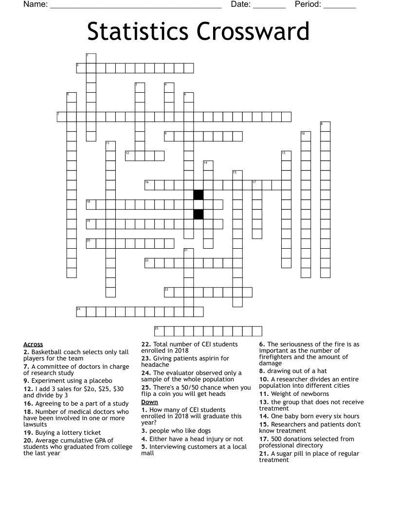 Statistics Crossward Crossword
