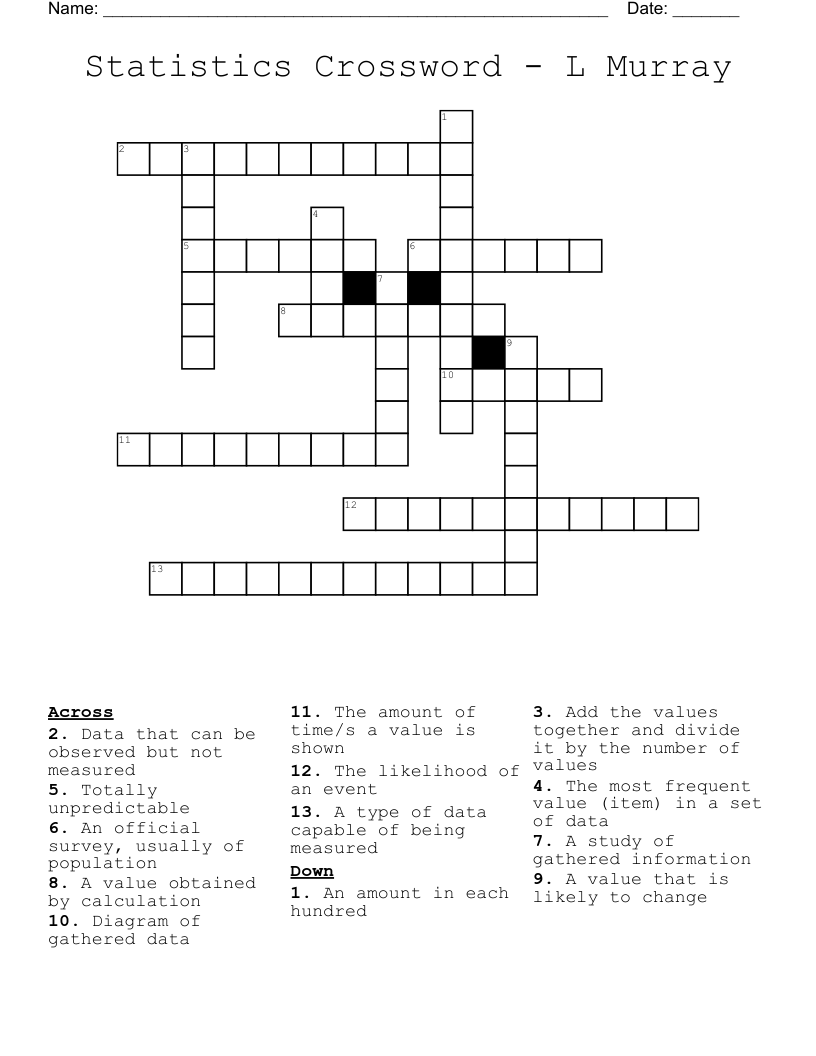 Statistics Crossword - L Murray
