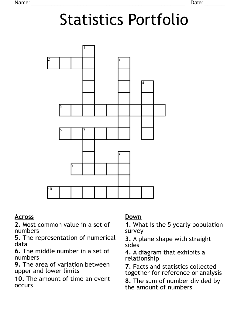 Statistics Portfolio Crossword