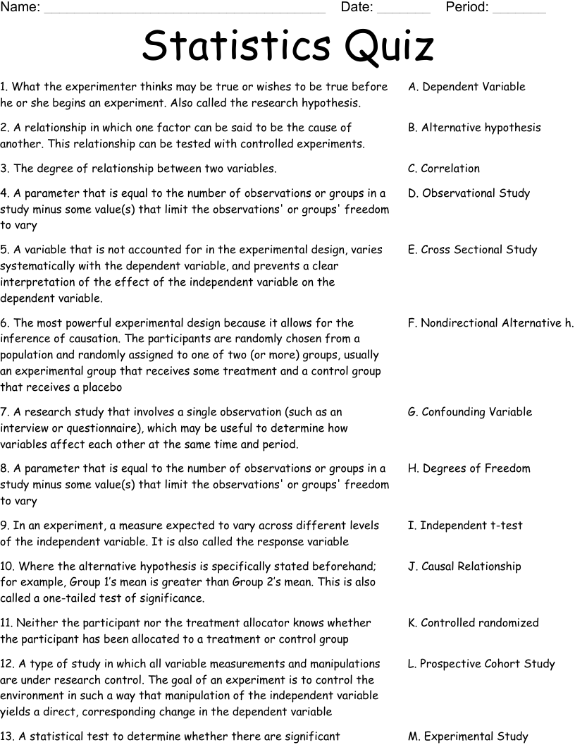 Statistics Quiz  Worksheet