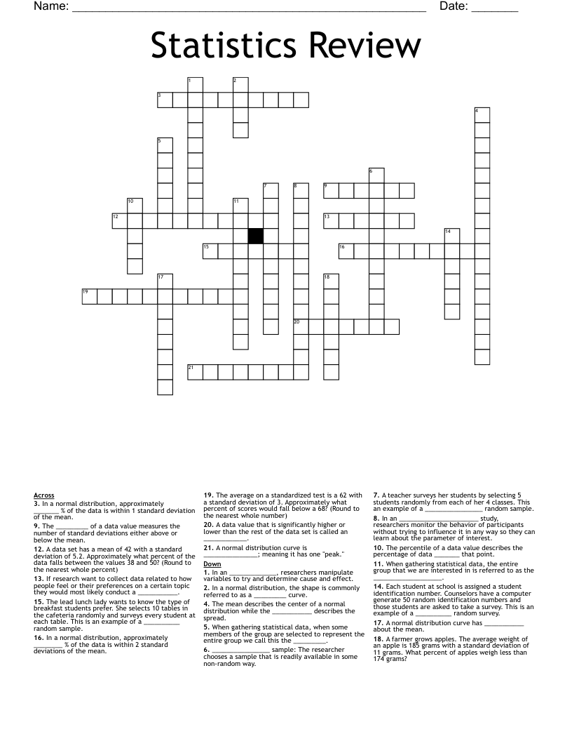 Statistics Review Crossword