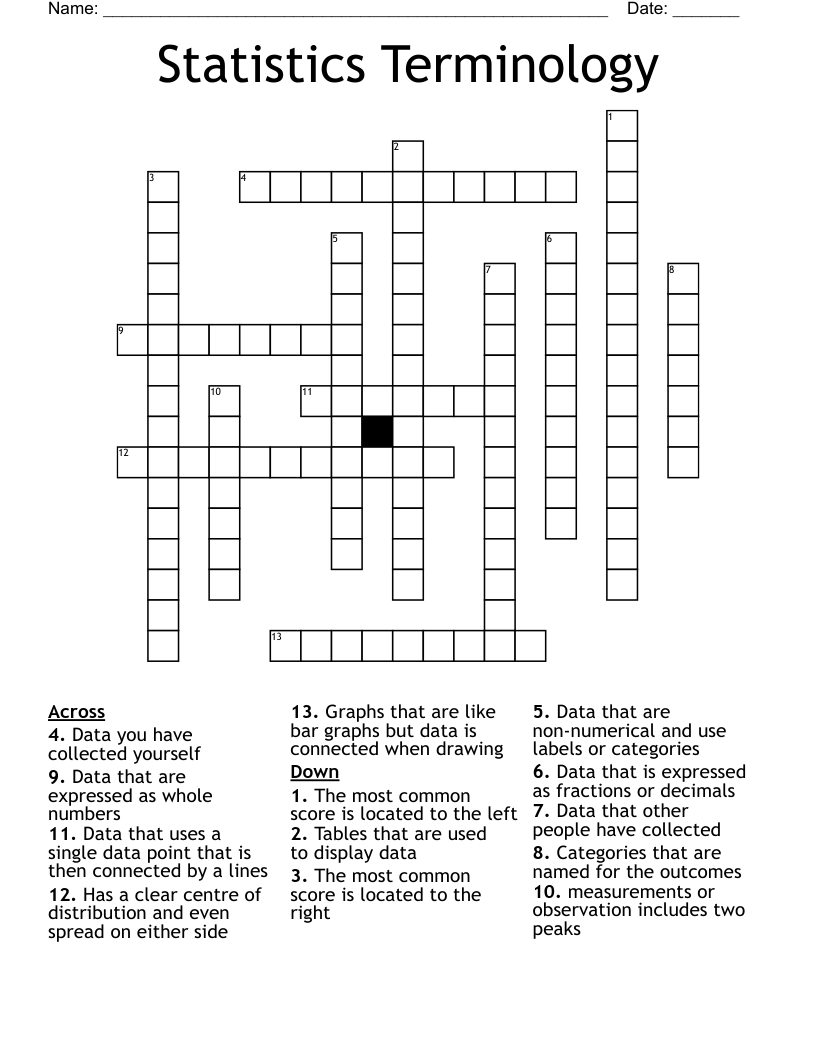 Statistics Terminology  Crossword