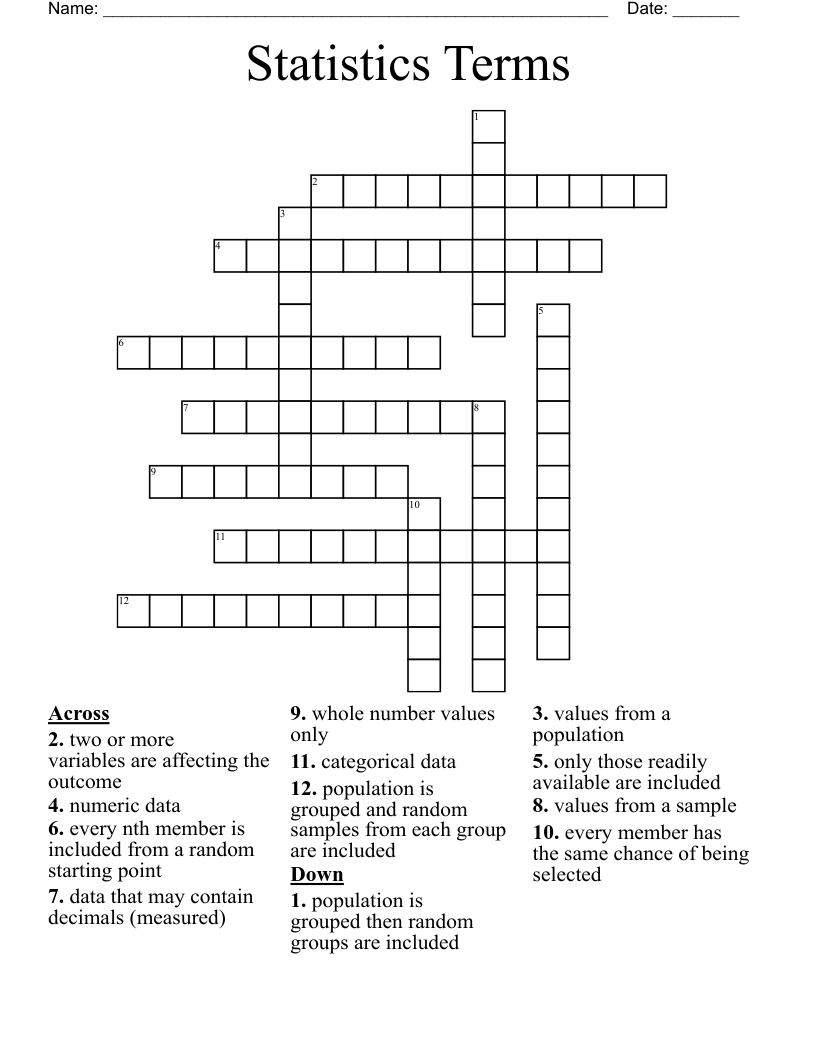 Statistics Terms Crossword