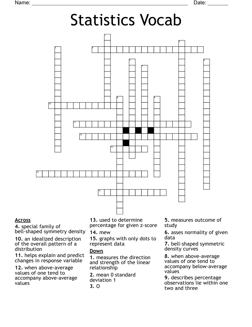 Statistics Vocab Crossword