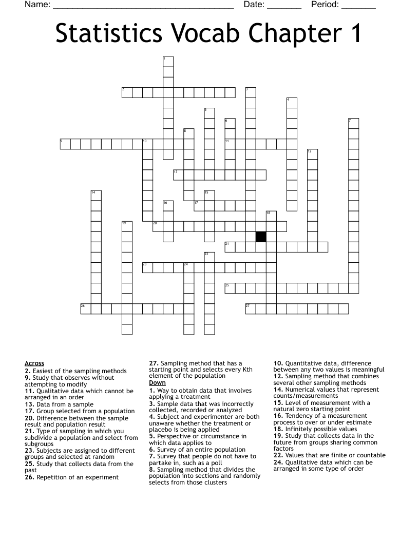 Statistics Vocab Chapter 1 Crossword