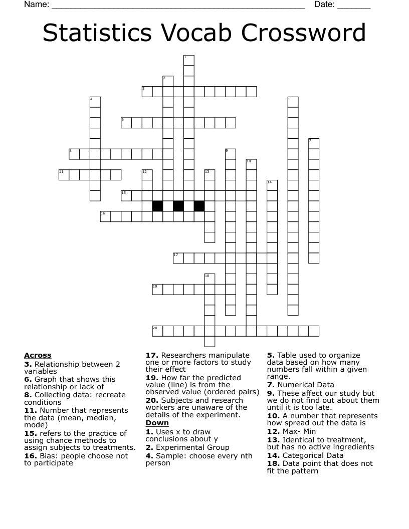 Statistics Vocab Crossword