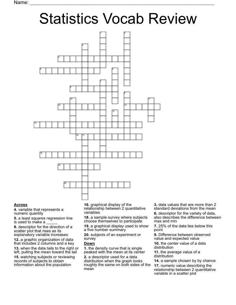 Statistics Vocab Review Crossword