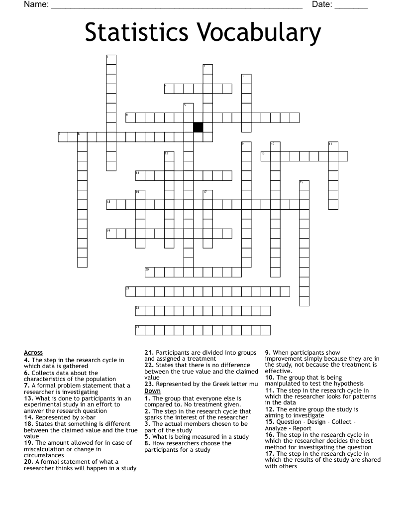 Statistics Vocabulary Crossword
