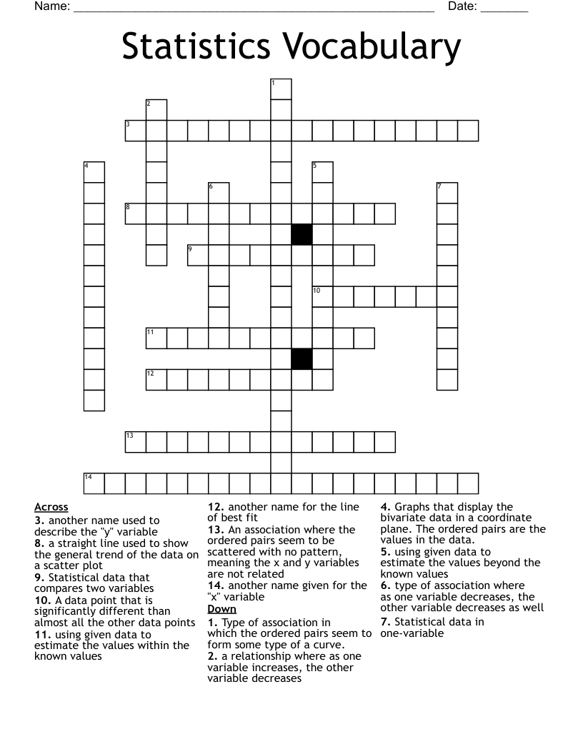 Statistics Vocabulary Crossword